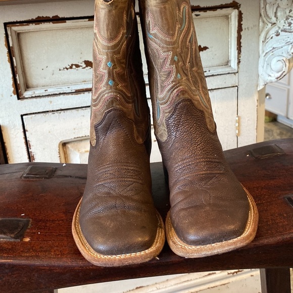 Kids OLD WEST BROWN SQUARE TOE BOOTS - Picture 4 of 9